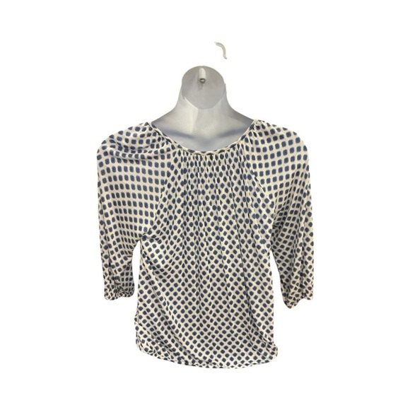 Michael Kors Blue Geometric Print Blouse Size Large Three Quarter Sleeves - Picture 2 of 7